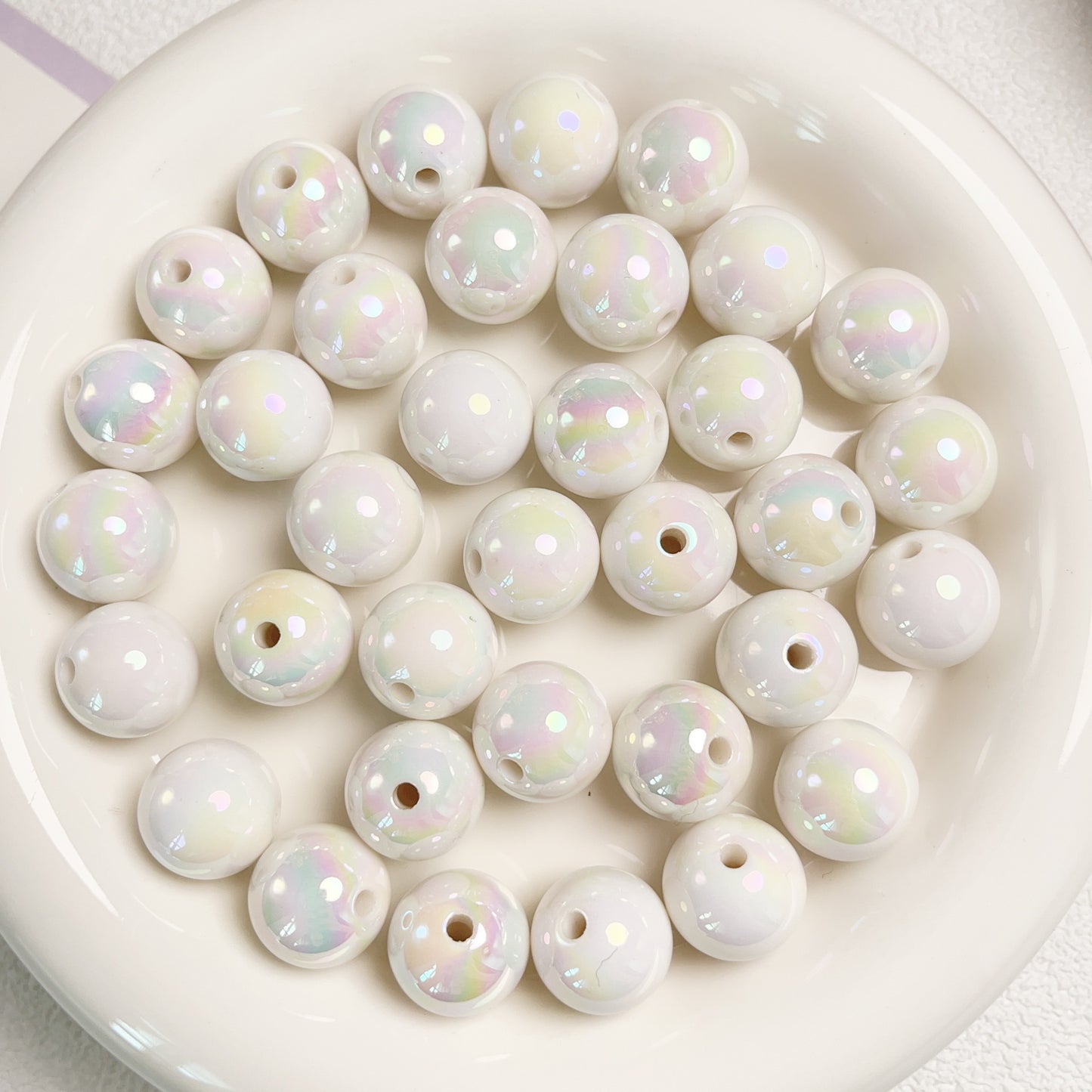 16MM Cream based UV coated solid colored round beads