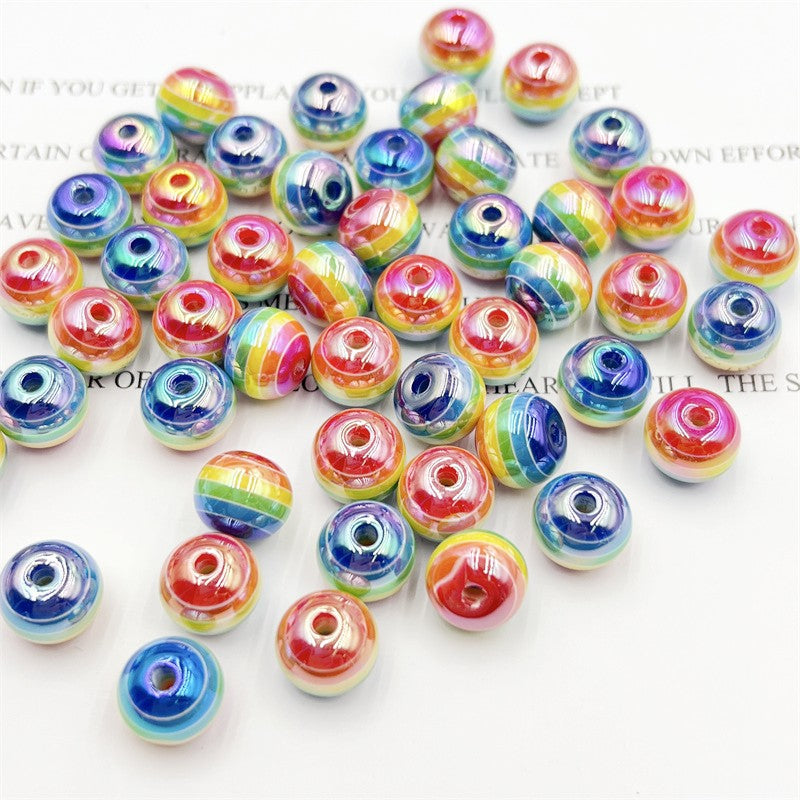 16MM UV coated resin rainbow stripe bead circle