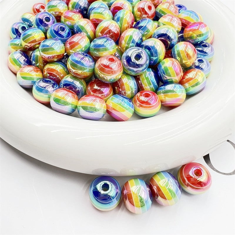 16MM UV coated resin rainbow stripe bead circle