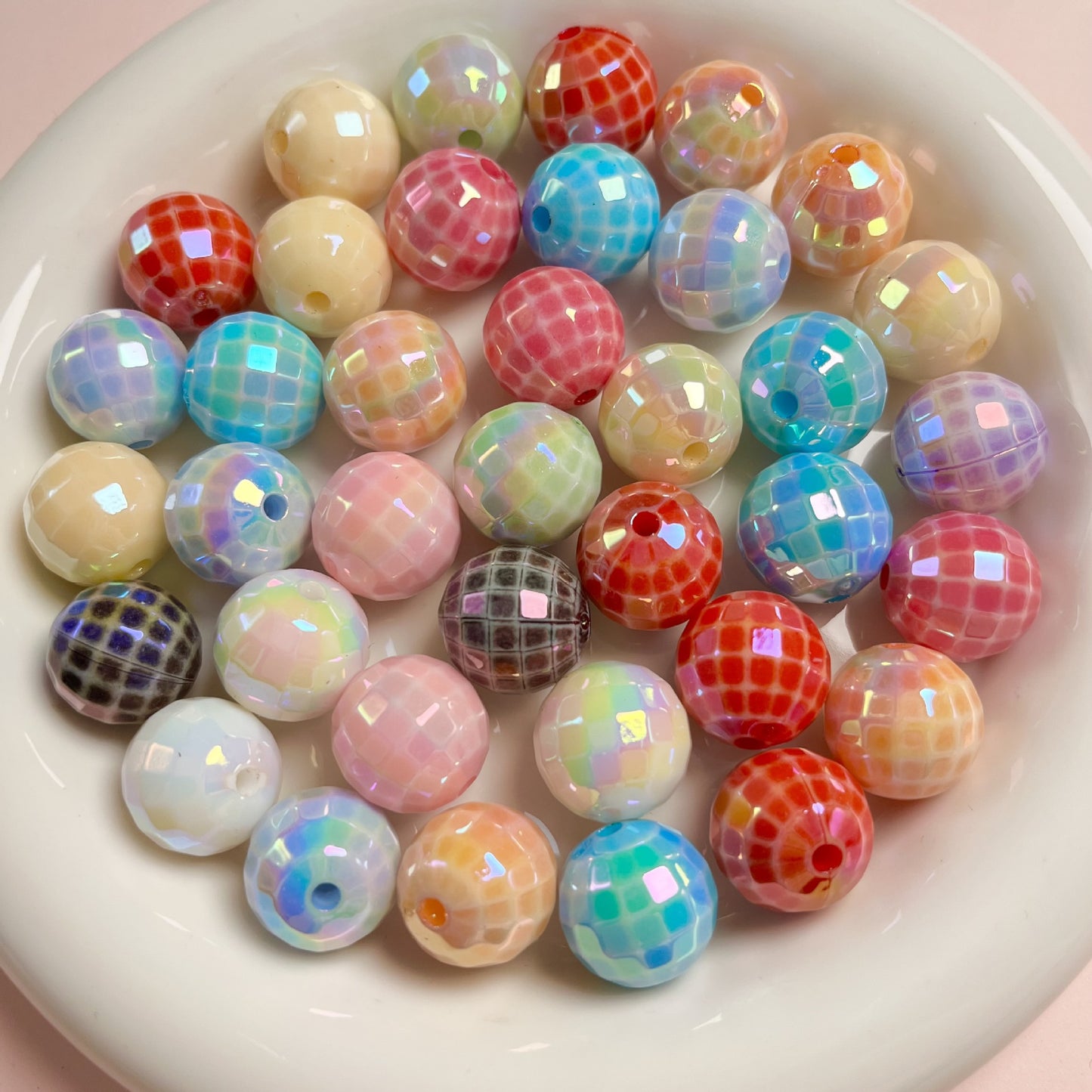 16MM Color coated acrylic grid beads