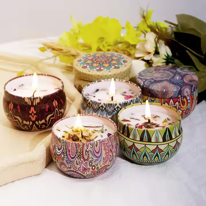 High Quality Soy Wax Christmas Scented Candle Set Votive Candles Tin Jar Flower Scented Candle