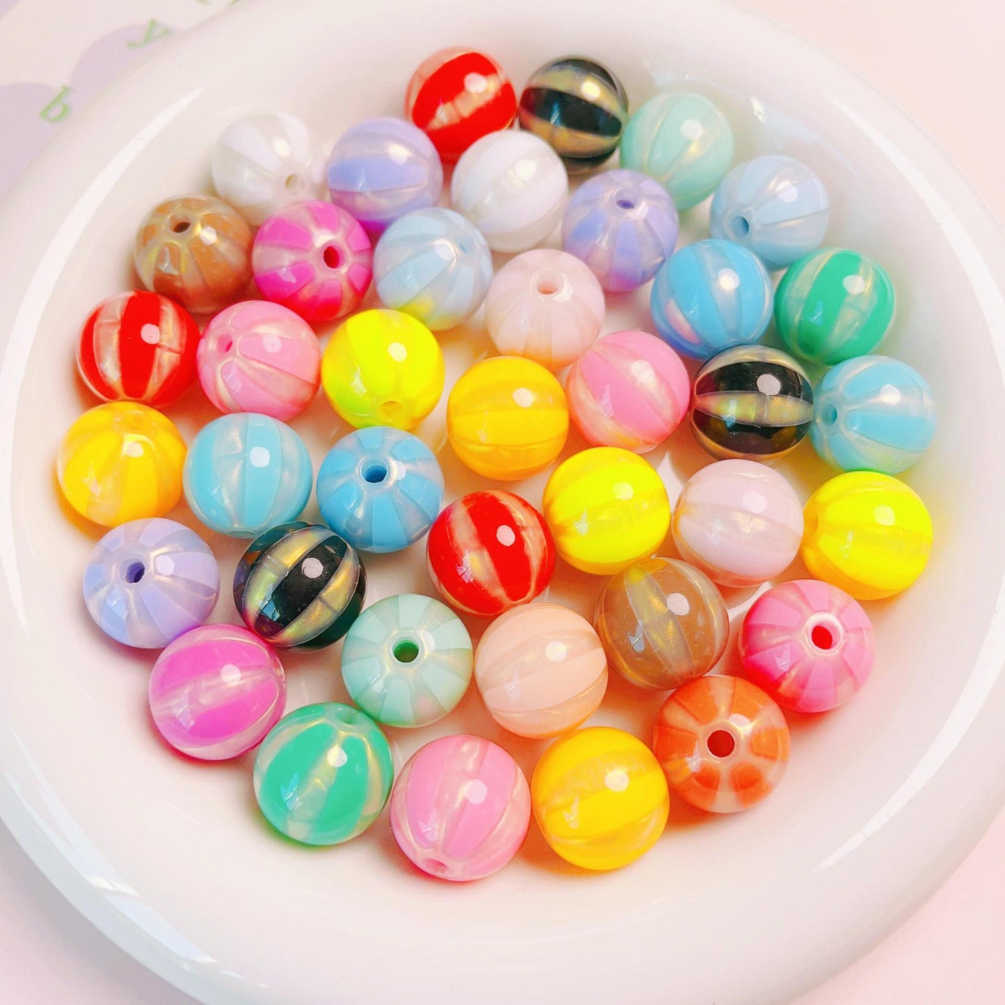 16MM Acrylic candy striped watermelon round beads