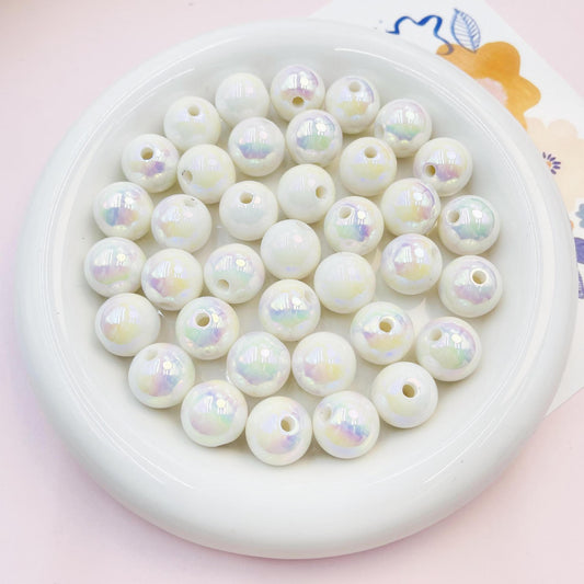 16MM UV luminous starry sky cream two-color round beads