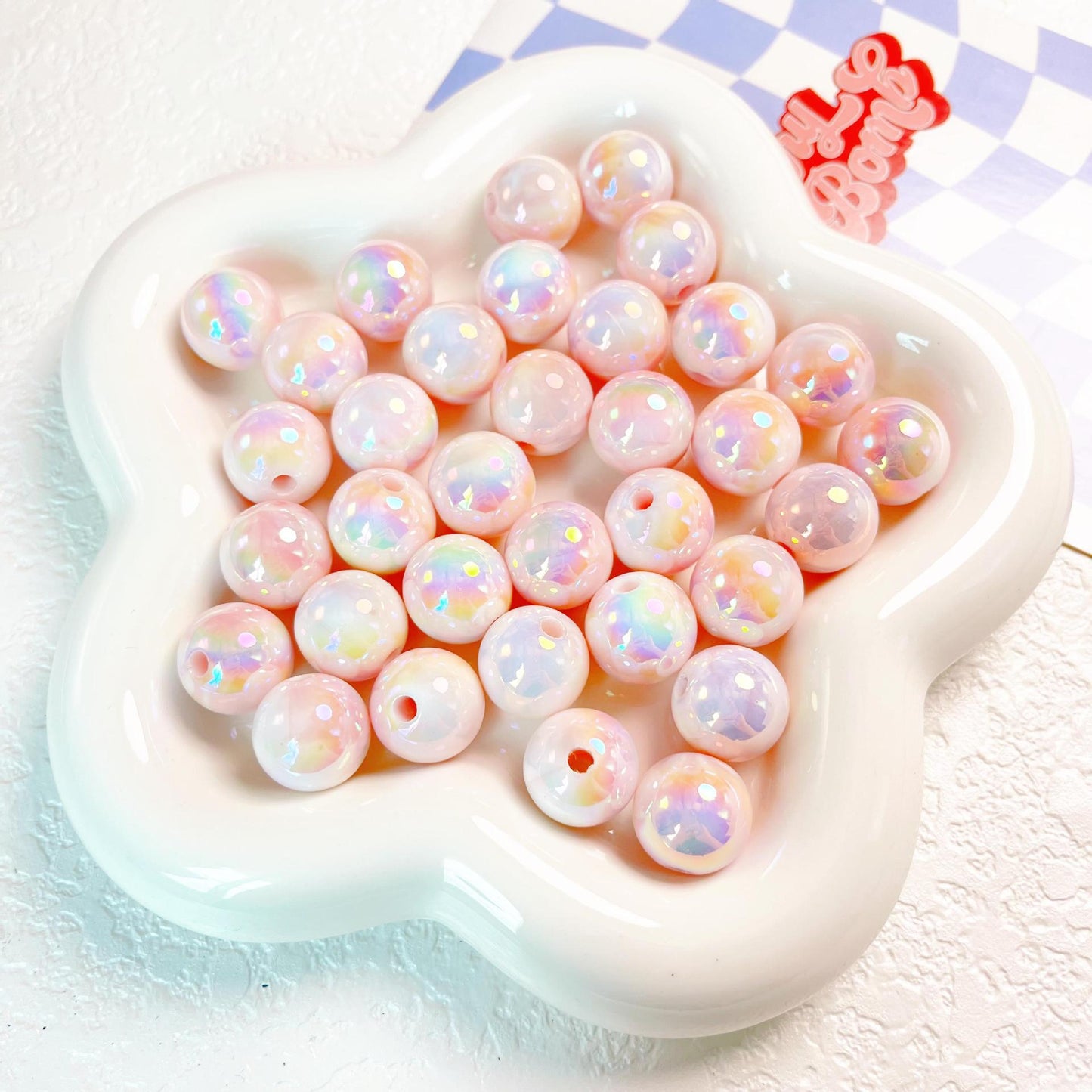 16MM UV luminous starry sky cream two-color round beads