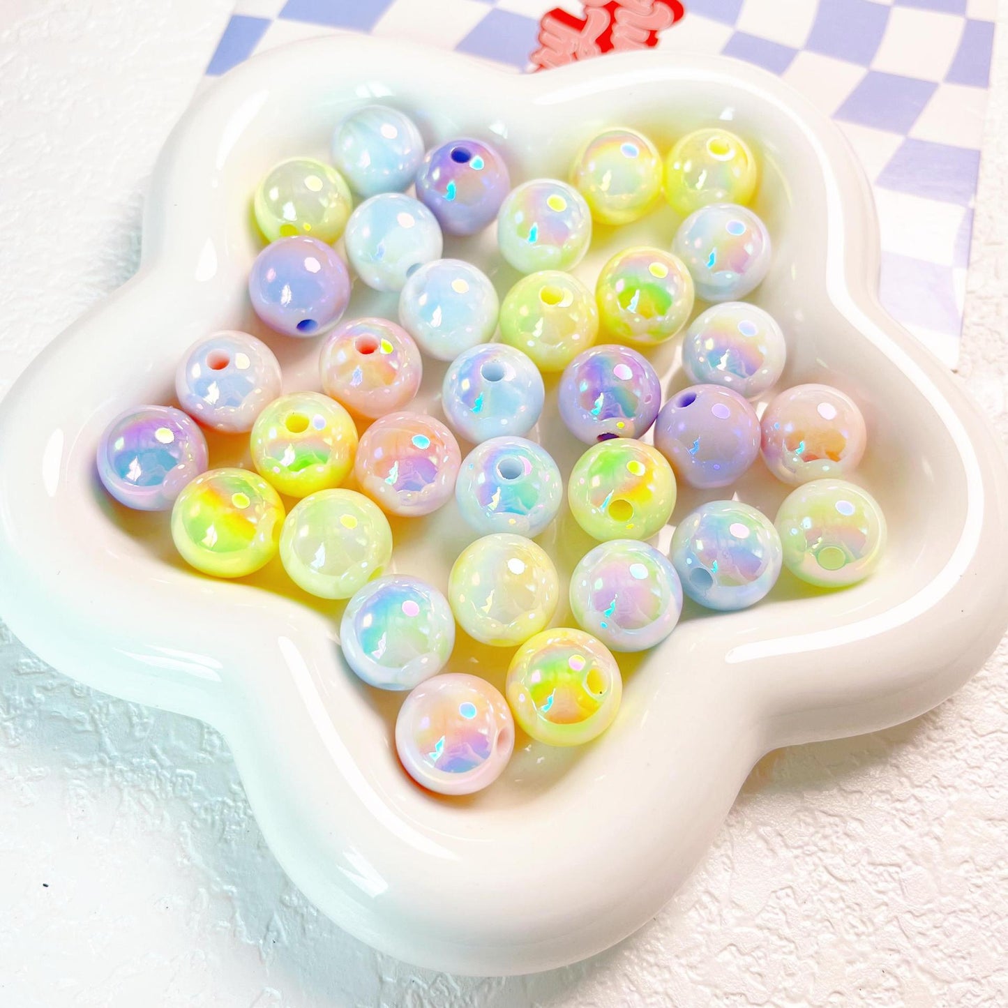 16MM UV luminous starry sky cream two-color round beads