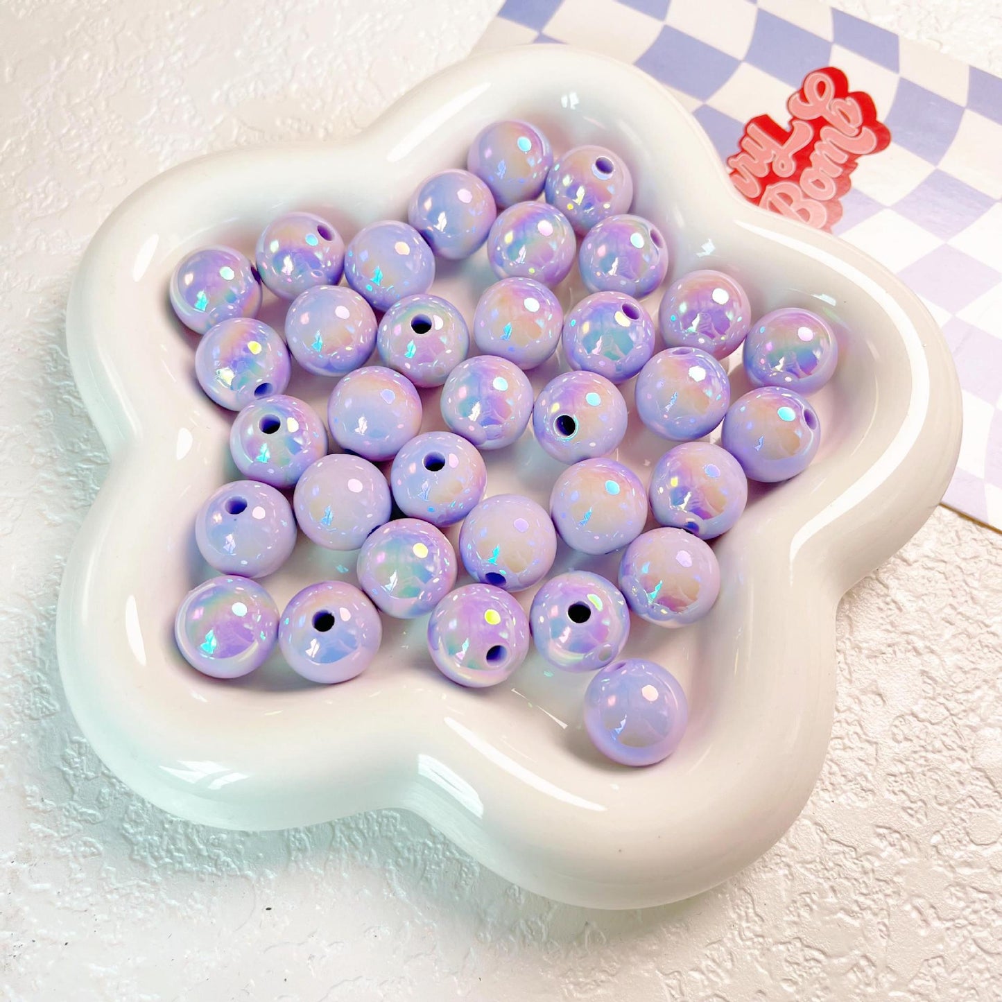 16MM UV luminous starry sky cream two-color round beads