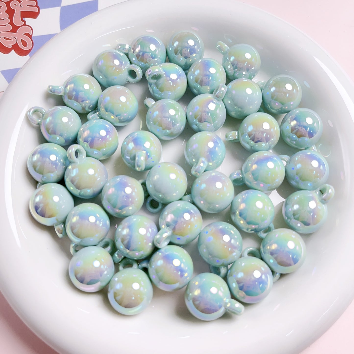 16MM UV cream colored hanging hole round beads