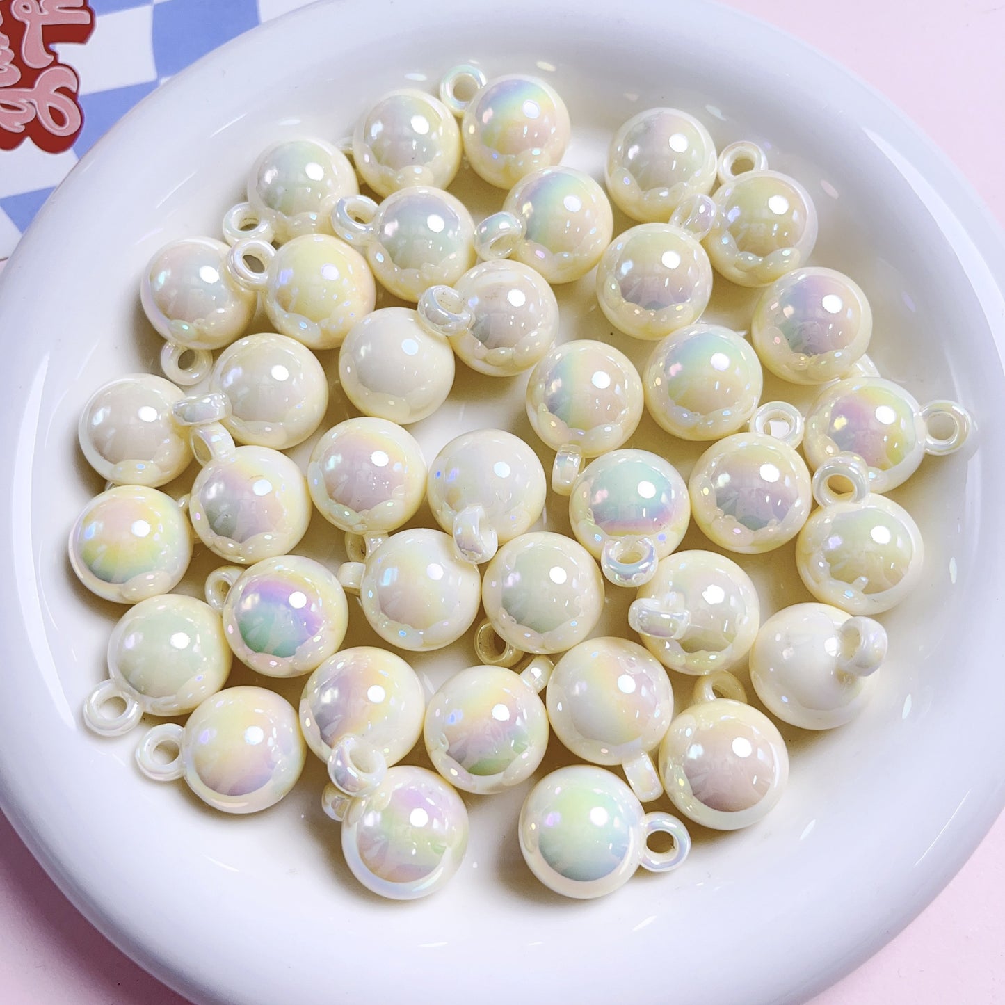 16MM UV cream colored hanging hole round beads