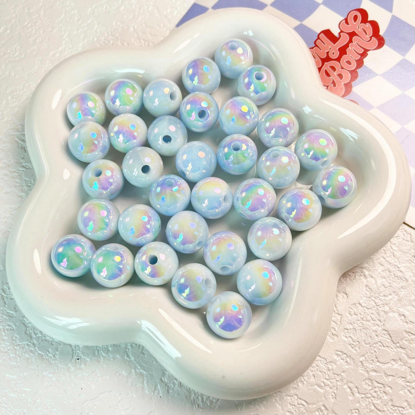 16MM UV luminous starry sky cream two-color round beads