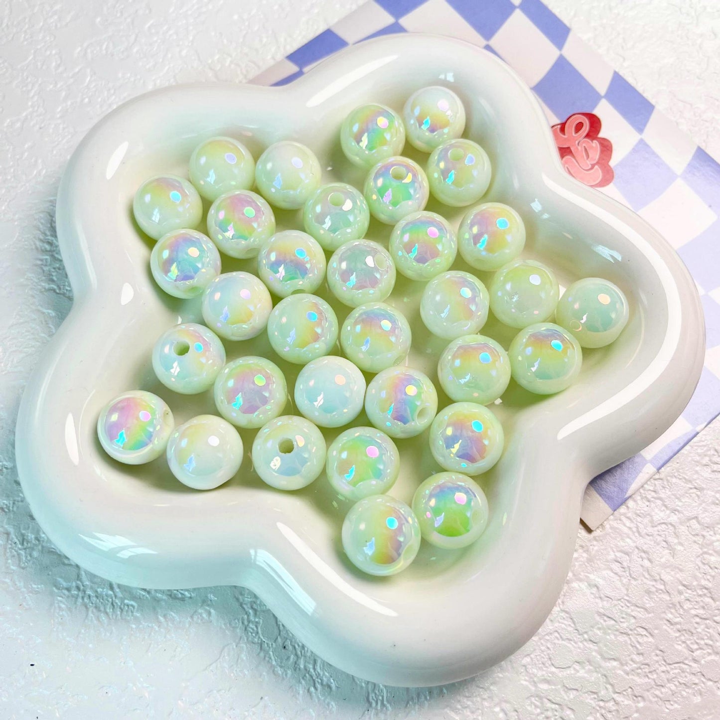 16MM UV luminous starry sky cream two-color round beads